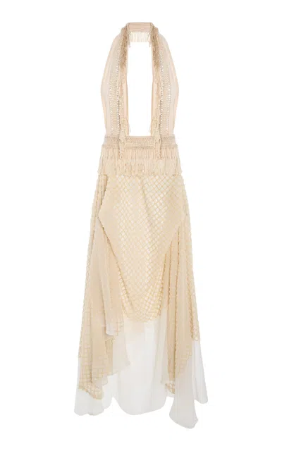 Diotima Piano Embroidered Silk Chiffon Maxi Dress In Off-white