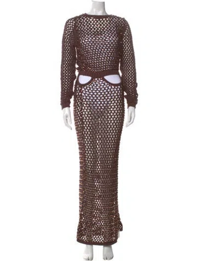 Pre-owned Diotima Polka Dot Print Long Dress In Brown