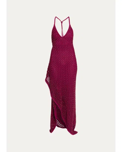 Diotima Riki Crystal Crochet Knit Halter Maxi Dress In Orchid