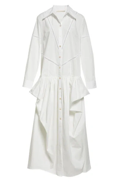 Diotima Ritual Draped Long Sleeve Cotton Poplin Shirtdress In White