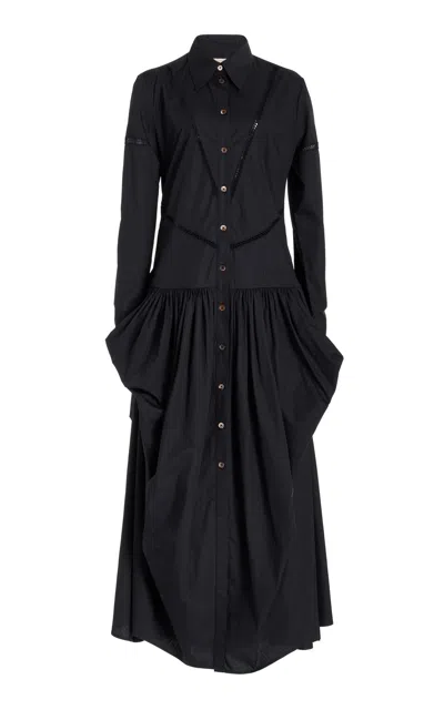 Diotima Ritual Hand-stitched Cotton Midi Dress In Black