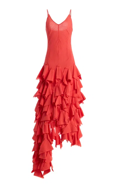 Diotima Ruffled Cotton Maxi Handkerchief Dress In Red