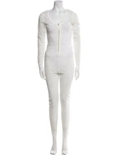 Pre-owned Diotima Scoop Neck Jumpsuit In White