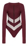 Diotima Signora Chevron Knit Bodysuit In Burgundy