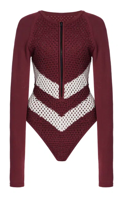 Diotima Signora Chevron Knit Bodysuit In Burgundy