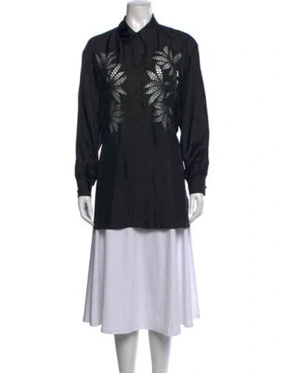 Pre-owned Diotima Silk Lace Pattern Button-up Top In Black