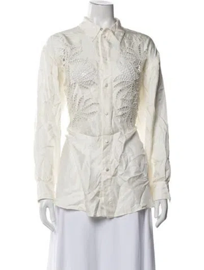 Pre-owned Diotima Silk Long Sleeve Button-up Top In Neutrals
