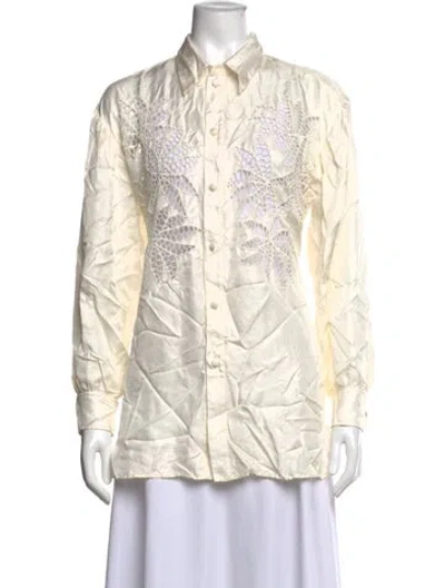 Pre-owned Diotima Silk Long Sleeve Button-up Top In Neutrals