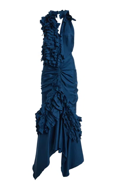 Diotima Sirena Silk Twill Maxi Dress In Blue