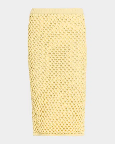 Diotima Spice Crystal Striped Crochet Knit Midi Skirt In Neutral