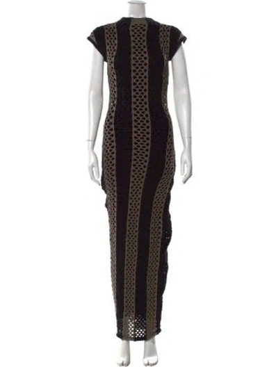 Pre-owned Diotima Striped Long Dress In Black