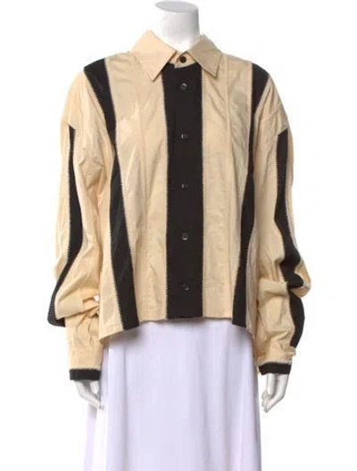 Pre-owned Diotima Striped Long Sleeve Button-up Top In Neutral