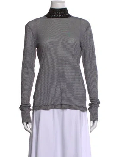 Pre-owned Diotima Striped Mock Neck Top In Black
