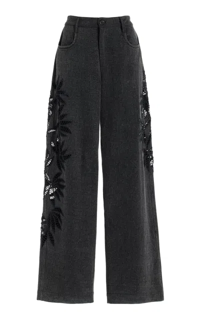 Diotima Stulla Botanical Cutwork Cotton Jeans In Black