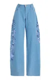 Diotima Stulla Botanical Cutwork Cotton Jeans In Medium Wash