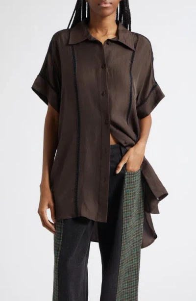 Diotima Timour Silk Shirt With Crochet Trim In Multi