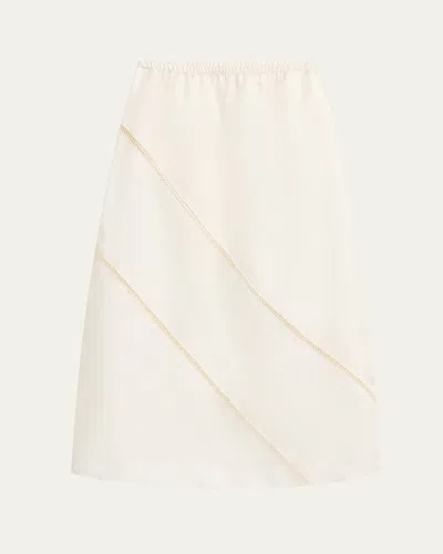 Diotima Tobago Lattice-inset Silk Midi Skirt In White