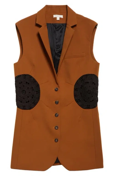 Diotima Tower Wool Long Vest In Tobacco
