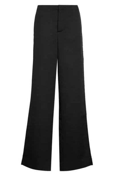 Diotima Trine Side Embroidered Wool Wide Leg Pants In Black