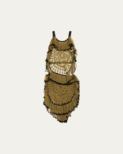 Diotima Trio Web Crochet Ruffle Backless Dress In Green