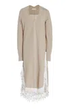 Diotima Una Beaded-fringed Organic Cotton Midi Dress In Nude