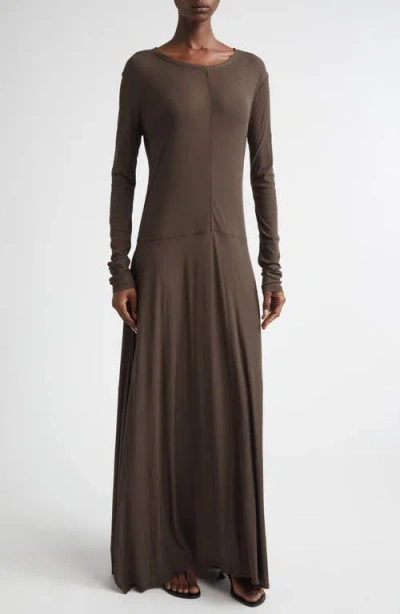 Diotima Veil Long Sleeve Cotton Knit Dress In Brown