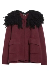 Diotima Fringed Merino Wool Bomber Jacket In Burgundy