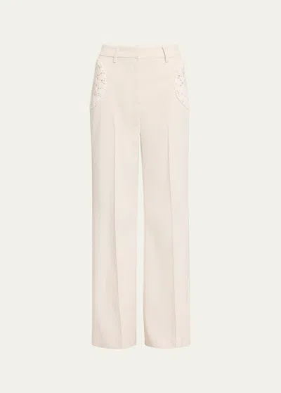 Diotima Wool Wide-leg Pants With Crochet Detail In White
