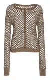 Diotima Zora Crystal Mesh Cotton Cardigan In Brown