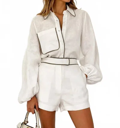 Dipped Shop Color Block Button Down Two-piece Blouse & Shorts In White