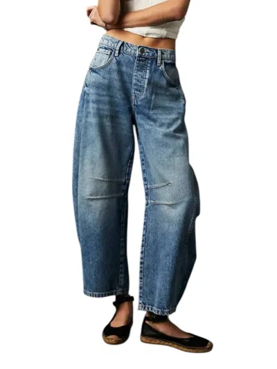Dipped Shop Washed Mid Rise Loose Barrel Jean In Dark Blue
