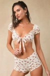 Dippin Daisys Barcelona White Floral Tie-front Swim Top In White