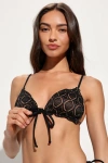 Dippin Daisys Bella Black Lace Tie-front Bikini Top In Black
