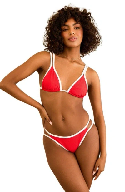 Dippin Daisys Billy Double Strap Bikini Top In Poppy/white Rib