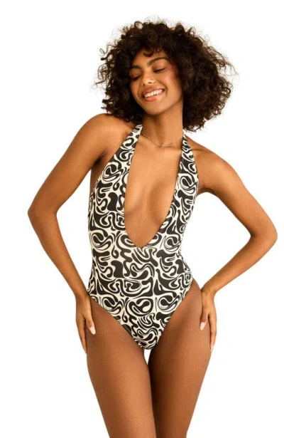 Dippin Daisys Cheryl Low Cut V-neck One Piece In Mustang Wave