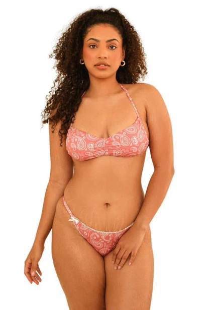Dippin Daisys Christina Tie Straps Bandeau Bikini Top In Pink Paisley