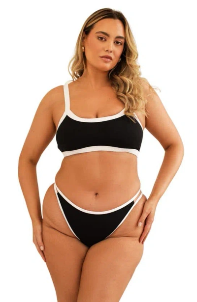 Dippin Daisys Cyrus Double Strap Bikini Bottom In Black Rib