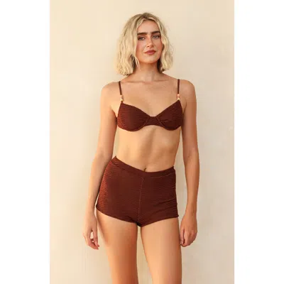 Dippin Daisys Farrah Elastic Waist Booty Short In Mocha Crinkle