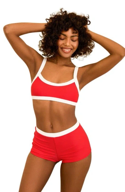 Dippin Daisys Farrah Elastic Waist Booty Short In Poppy/white Rib