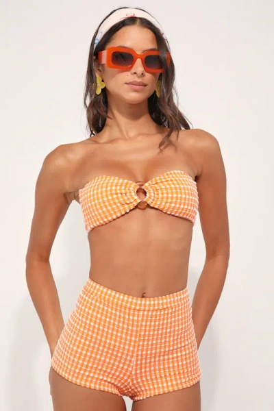 Dippin Daisys Farrah Orange Gingham Swim Shorts In Orange