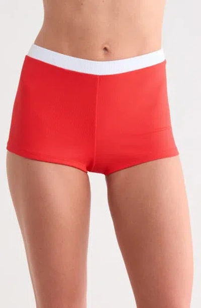 Dippin Daisys Farrah Ribbed Swim Shorts In Red