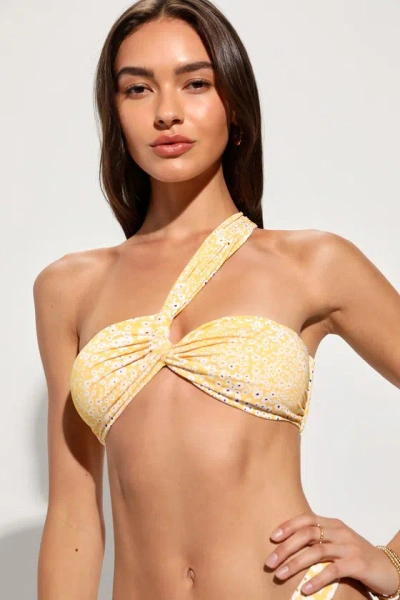 Dippin Daisys Frankie Yellow Floral Knotted Bandeau Bikini Top