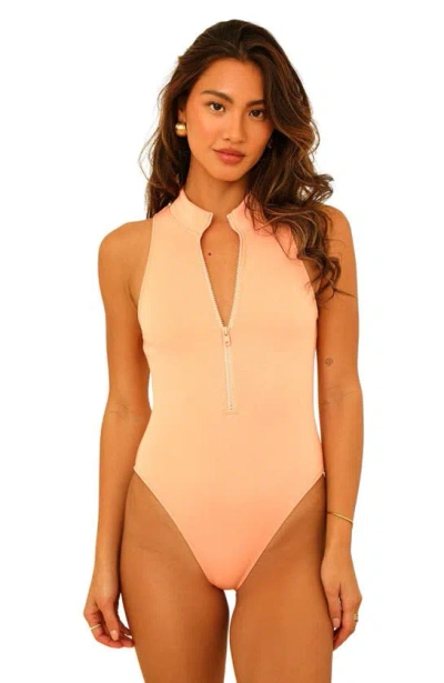 Dippin Daisys Off-shore Front Zipper Sleeveless One Piece In Sunset Pink