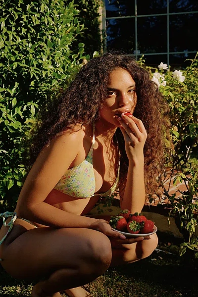 Dippin Daisys Palm Tie Back Triangle Bikini Top In Melodie, Women's At Urban Outfitters In Green