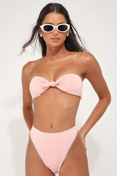 Dippin Daisys Piper Light Pink Eyelet Cheeky High-waisted Bikini Bottoms
