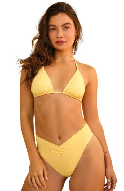 Dippin Daisys Retro High Cut Cheeky Swim Bikini Bottom In Mellow Yellow
