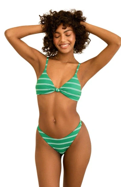Dippin Daisys Seaport Thong Bikini Bottom In Green Moto Stripe
