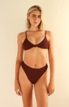 Dippin Daisys Seashore High Waist Cheeky Bikini Bottom In Mocha Crinkle