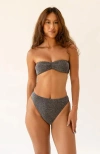 Dippin Daisys Seashore High Waist Cheeky Bikini Bottom In Sparkle Black