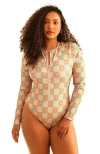 Dippin Daisys Shoal Front Zipper Long Sleeve One Piece In Daisy Dukes